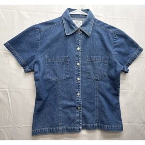 VTG Carolina Blues Shirt Blue Denim Short Sleeve Metal Button Front Pocket Shirt